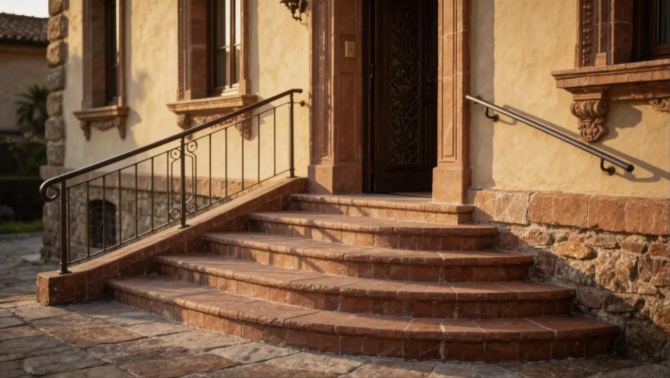 Ingresso di una casa italiana con rampa e corrimano in ferro battuto per l'accessibilità